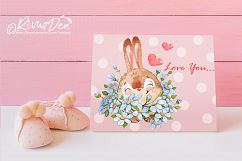Bunny and Mom watercolor clipart set Product Image 2