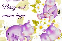 Cute baby and mama hippo clipart Product Image 1