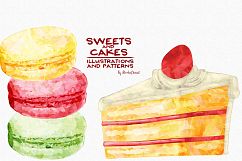 Sweets and Cakes Watercolor Illustrations &amp; Patterns Product Image 3