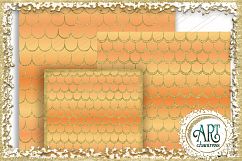 18 Digital Papers - Orange Tangerine with Gold Glitter - Mermaid Scale Tail Digital Paper, Mermaids Scales  : JPEG files 12X12  Product Image 6