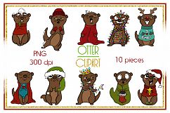 Holiday Clipart-Otter Clipart-Otter Christmas Clipart-Cartoon-Sticker Clipart-Otter art-Digital-Otter XMAS Drama-Commercial-Otter Love Product Image 2