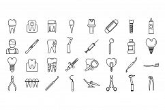 Tooth restoration clinic icons set, outline style Product Image 1