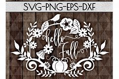 Hello Fall SVG Cutting File, Leaves, Autumn DXF, EPS, PNG Product Image 1