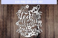 Tea SVG Cut File, Joy Happy Sayings Papercut, DXF, EPS, PNG Product Image 3