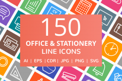 150 Office &amp; Stationery Line Multicolor B/G Icons Product Image 1