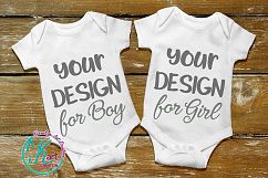 Flat Blank White Baby Mockup, White Baby Bodysuit mock up Product Image 1