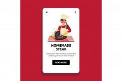 Homemade Steak Cooking Girl Chef On Grill Vector Product Image 1