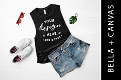 Heather Black Bella Canvas 8803 Tank Top Mockup Flat Lay Product Image 1