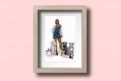 Fashion illustration - Girl with Dogs - Dark Skin Product Image 4