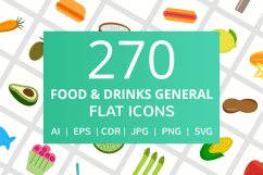 270 Food &amp; Drinks General Flat Icons Product Image 1