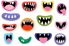 Spooky Monster Mouths clipart, Halloween teeth lips tongues Product Image 1