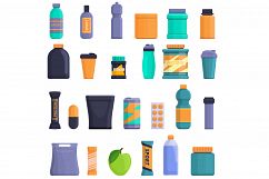 Sports nutrition icons set, cartoon style Product Image 1