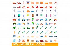 100 universal icons set, cartoon style Product Image 1