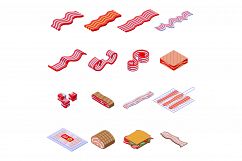 Bacon icons set, isometric style Product Image 1