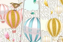Hot Air Balloons Digital Paper Pack Printable Gold Glitter Bird Feathers Arrows Pink Blue Cream Baby Boy Girl 6x6 Product Image 3
