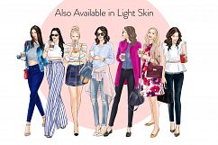 Fashion illustration clipart - Coffee Girls 4 - Dark Skin Product Image 8