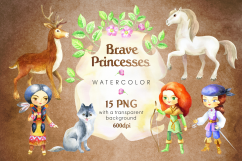 Brave princesses. Watercolor set. Product Image 1
