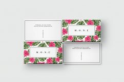 Business card template with monstera leaf &amp; tropical flowers Product Image 3