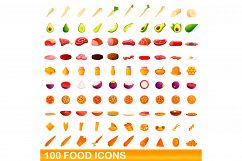 100 food icons set, cartoon style Product Image 1