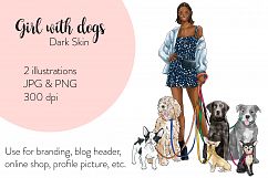 Fashion illustration - Girl with Dogs - Dark Skin Product Image 1