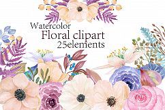 Watercolor flowers clipart Product Image 1