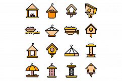 Bird feeders icons set line color vector Product Image 1