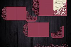 Peonies Laser cut wedding invitation Set, 5x7, Cricut Template, Gate Fold, Tri fold pocket Envelope, Bellyband, SVG, DXF, Cricut, Silhouette Cameo Product Image 3