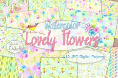 Watercolor Lovely Flowers - digital papers seamless patterns Product Image 1