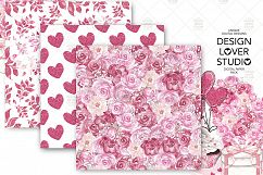 Roses Heart Valentine design digital paper pack Product Image 4