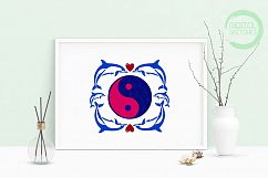 Machine Embroidery Design Yin Yang Love Dolphin Art Product Image 1
