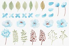 Turquoise flowers. Watercolor. Product Image 2