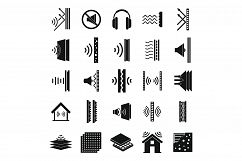 Soundproofing icons set, simple style Product Image 1