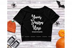 Black Halloween Crop Top Mock Up, Bella Canvas Mockup Product Image 1