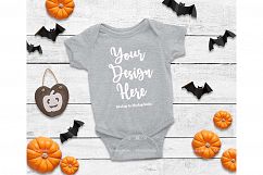 Halloween Newborn Gray Blank Baby Bodysuit Mock Up Display Product Image 1