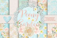 Watercolor Peony peach flowers digital paper Product Image 1