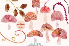 Cute Watercolor Woodland Fox Baby Animal Mushrooms Rustic Nature Clipart Set &amp; Digital Background Papers Product Image 2