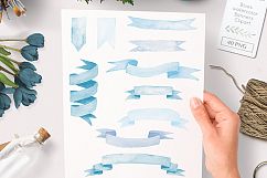 watercolor banner clipart blue graphics - 40 PNG Product Image 1