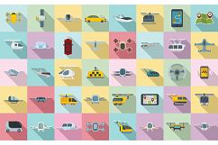 Unmanned taxi icons set, flat style Product Image 1