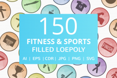 150 Fitness &amp; Sports Filled Low Poly Icons Product Image 1