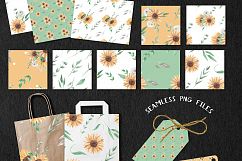Watercolor Flowers Sunflower Florals Patterns Bouquets Frames Clipart  Product Image 2