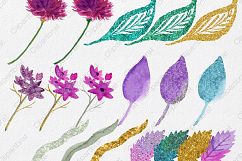 TROPICAL HIBISCUS Watercolor Floral Clipart Commercial Use Clip Art Hawaii Beach Flowers Pink &amp; Gold Metallic Wreaths Invitation Graphics Product Image 5