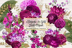 Magenta and Gold Floral Clipart Product Image 1