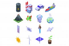 Global warming icons set, isometric style Product Image 1