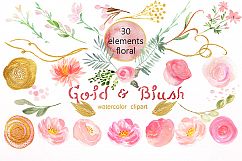 Gold &amp; blush watercolor flowers Product Image 6