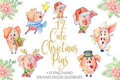 Cute Christmas pigs with decor elements for New Year 2019 Product Image 1