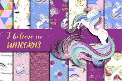 Gold Glitter Unicorn Digital Paper Product Image 1