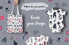 Scandinavian Houses and flower and leaves Nordic clipart Product Image 5
