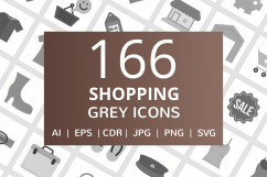 166 Shopping Flat Greyscale Icons Product Image 1