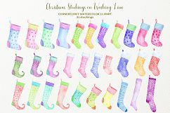 Hand painted watercolor Christmas Stockings on washing Line Product Image 3