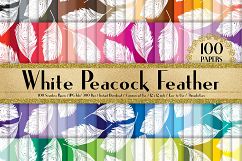 100 Seamless White Peacock Feather Digital Papers 12 x 12 in Product Image 1